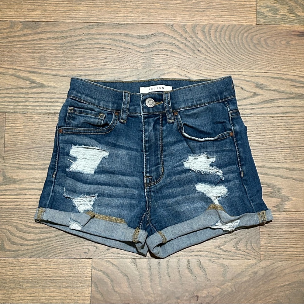 Pacsun Dark Wash Ripped Jean Shorts Size 23